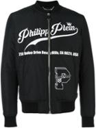 Philipp Plein Printed Bomber Jacket, Men's, Size: Large, Black, Nylon/polyester/spandex/elastane
