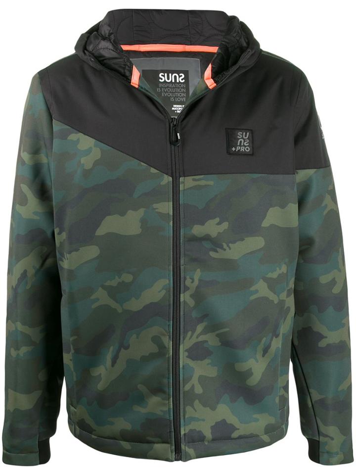 Sun 68 Camouflage Print Hooded Jacket - Green