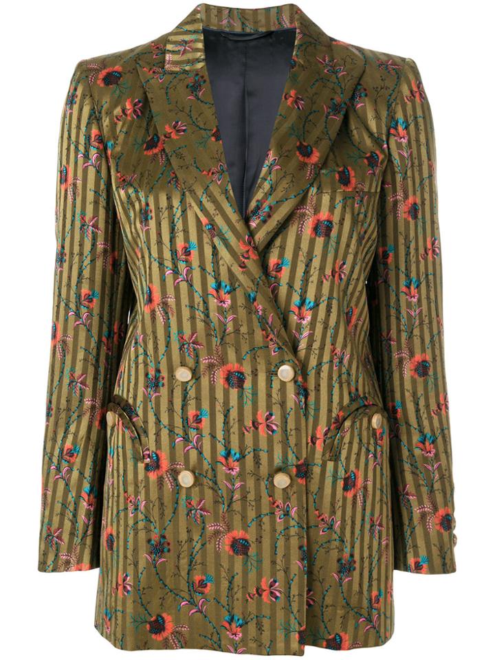 Blazé Milano Floral Double Breast Blazer - Green