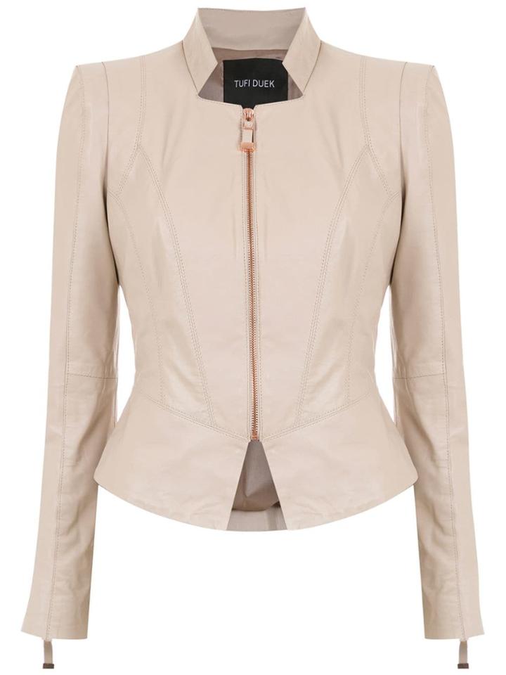 Tufi Duek Panelled Leather Jacket - Neutrals