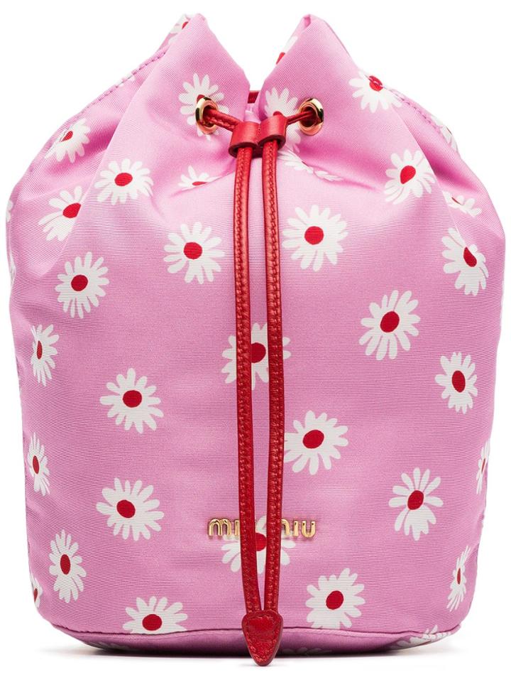 Miu Miu Pink, Red And White Daisy Print Drawstring Pouch - Pink &