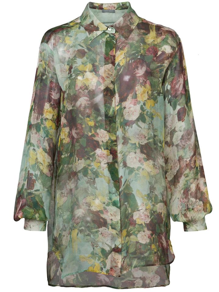 Alberta Ferretti Sheer Floral Printed Shirt - Green