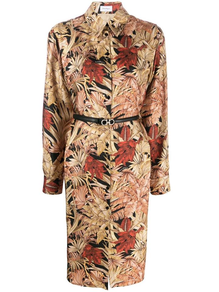 Salvatore Ferragamo Belted Jungle Shirt Dress - Neutrals