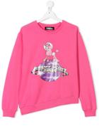 Jeremy Scott Junior Teen Globe Print Asymmetric Sweatshirt - Pink &