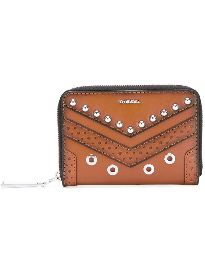 Diesel Studded Logo Wallet - Brown