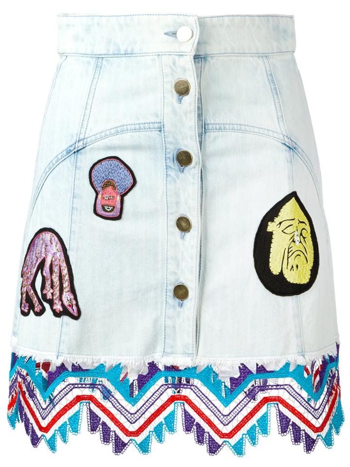 Peter Pilotto Denim Guipare Lace Patch Skirt - Blue
