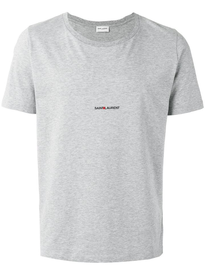 Saint Laurent Logo Print T-shirt, Men's, Size: Xs, Grey, Cotton