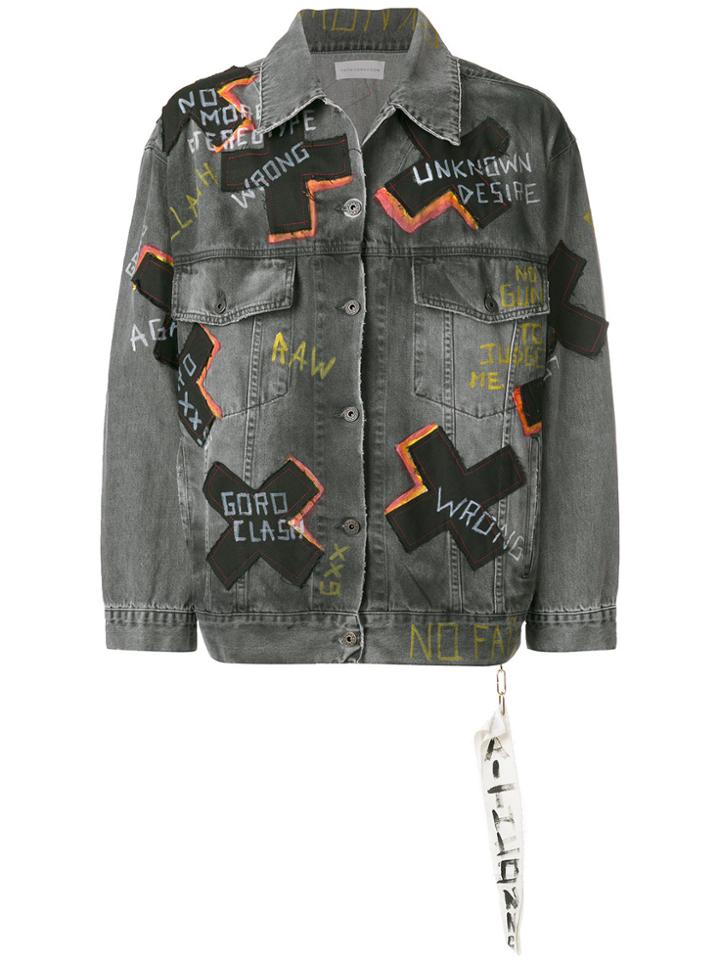 Faith Connexion Multi Printed Denim Jacket - Grey