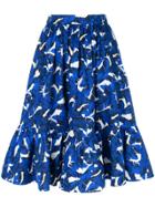 Msgm Leaf Print High-waisted Skirt - Blue