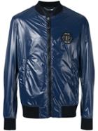 Philipp Plein Glossy Bomber Jacket, Men's, Size: Small, Blue, Nylon/polyester/polyurethane/cotton