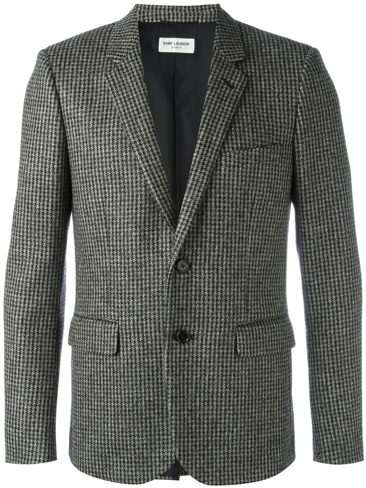 Saint Laurent Leather Elbow Patch Blazer, Men's, Size: 50, Black, Silk/cotton/leather/wool