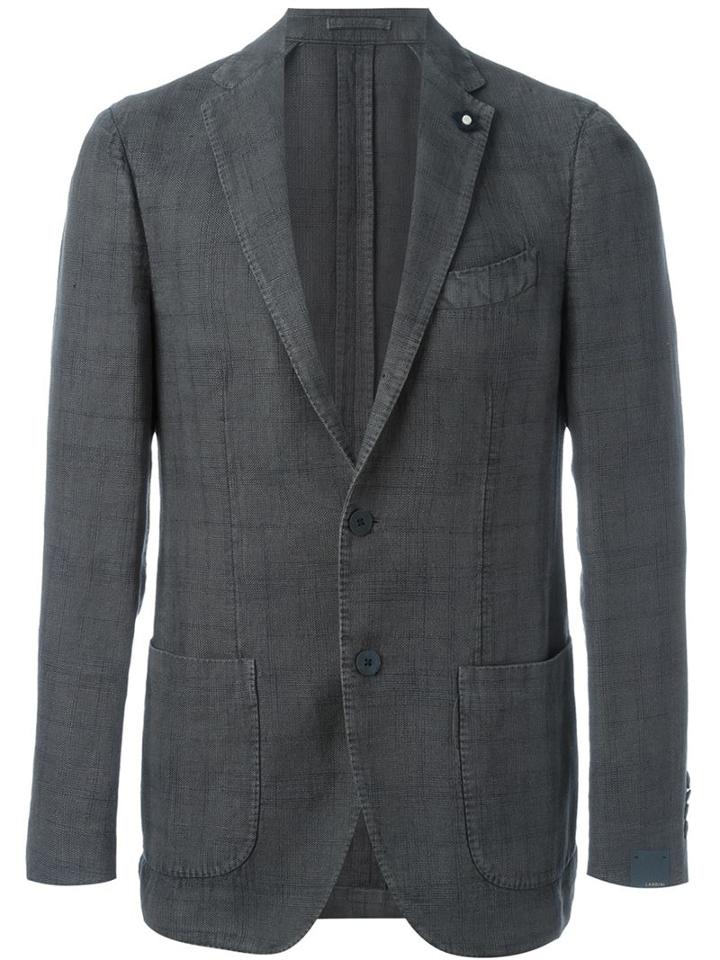 Lardini Two Button Blazer, Men's, Size: 52, Grey, Linen/flax/cotton/polyester