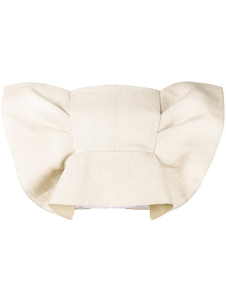Delpozo - Off Shoulder Frill Top - Women - Cotton/linen/flax - 38, Nude/neutrals, Cotton/linen/flax