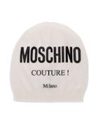 Moschino Kids Teen Logo Print Beanie - White