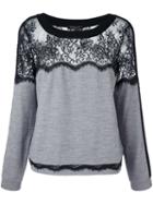 Twin-set Lace Panel Sweater, Women's, Size: Small, Grey, Cotton/polyamide/wool