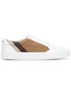 Burberry Check Detail Leather Sneakers - White