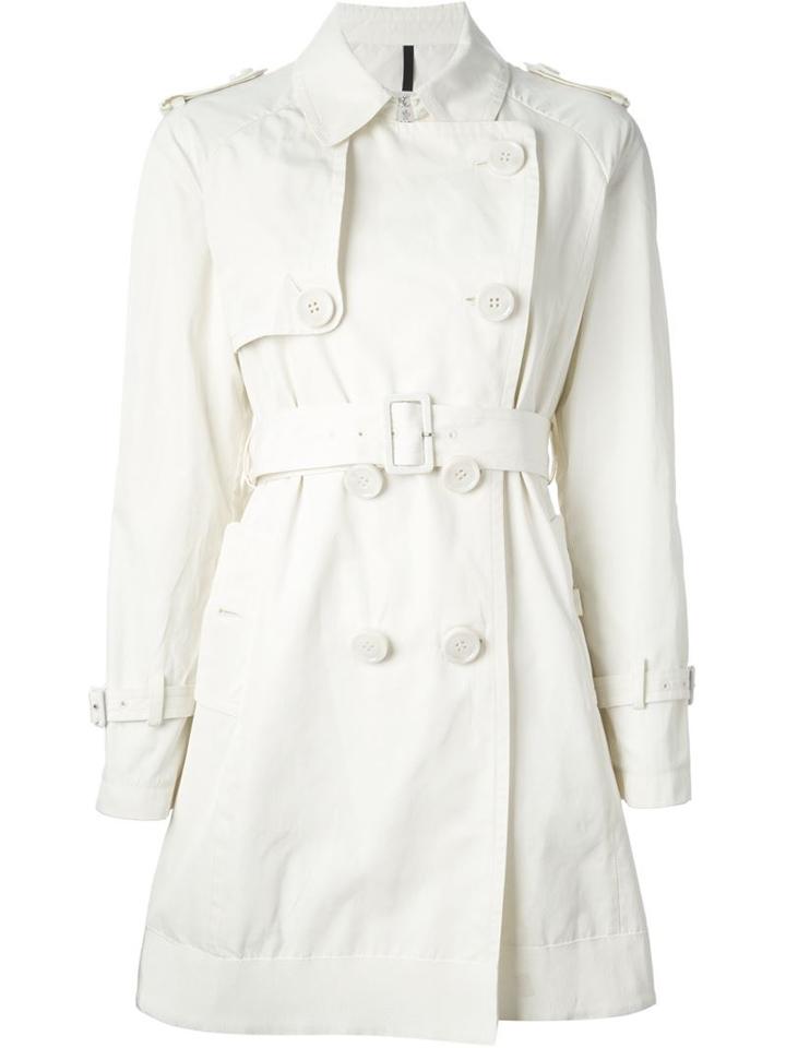 Moncler Belted Trench Coat, Women's, Size: 4, White, Polyester/cotton
