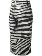 Marc Jacobs Zebra Embroidered Pencil Skirt, Women's, Size: 28, White, Cotton