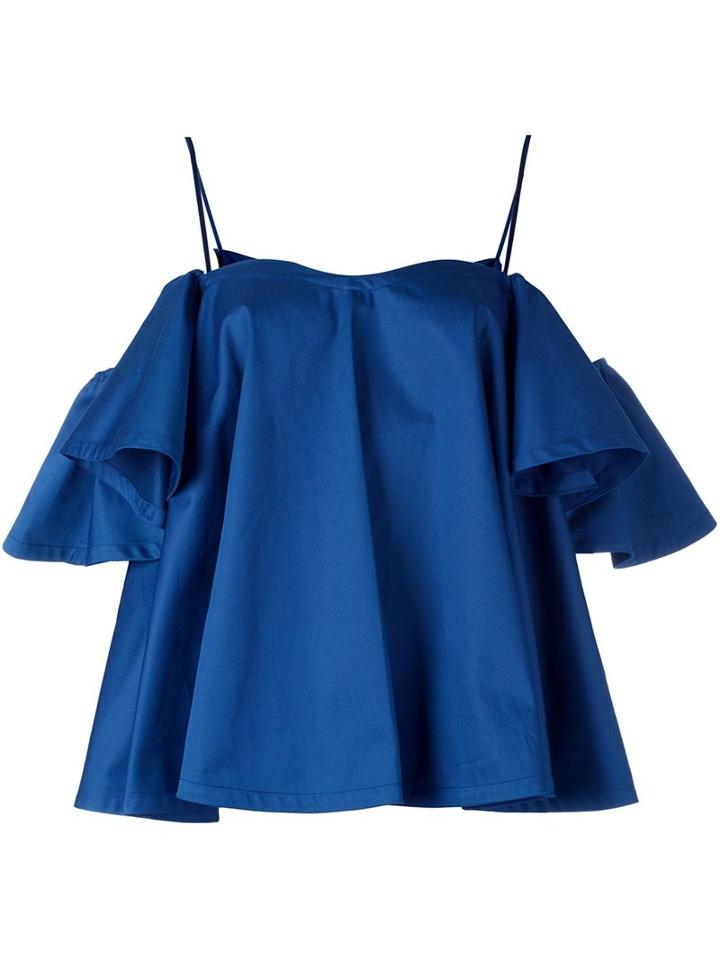 Anna October Ruffle Sleeve Camisole Top, Women's, Size: Medium, Blue, Cotton/spandex/elastane