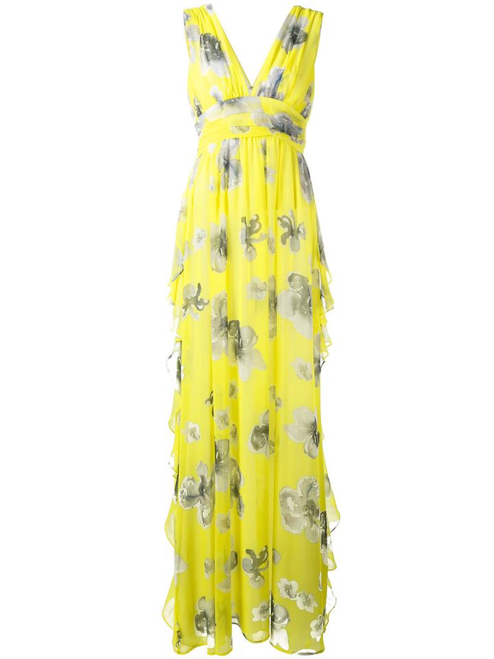 Msgm Floral Print Dress, Women's, Size: 40, Yellow/orange, Polyester