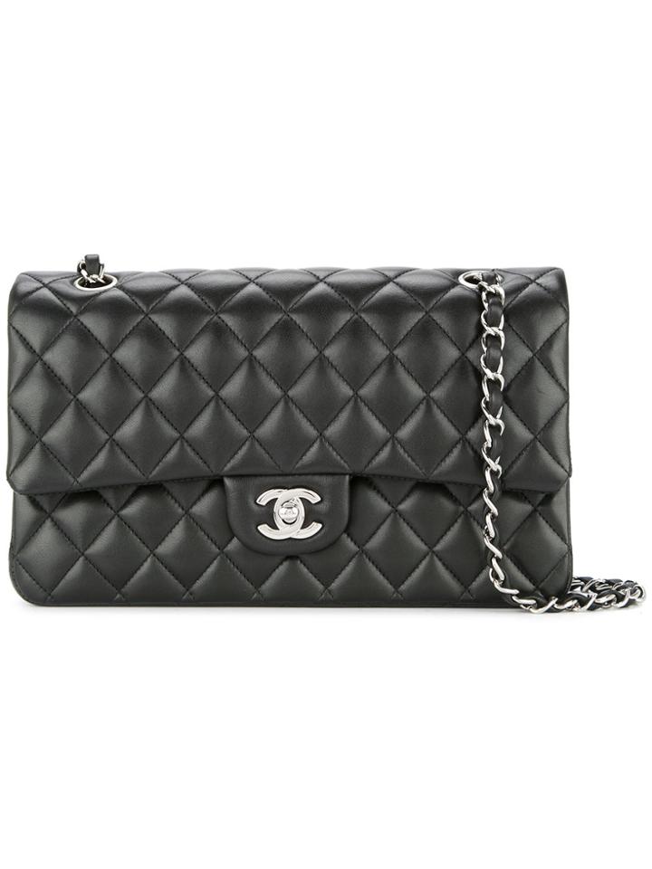 Chanel Vintage Cc Double Flap Chain Wallet - Black