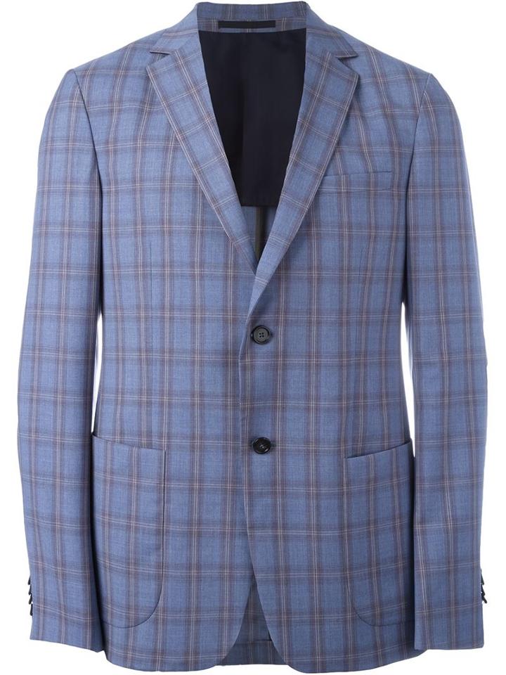 Z Zegna Checked Blazer, Men's, Size: 48, Blue, Cupro/wool