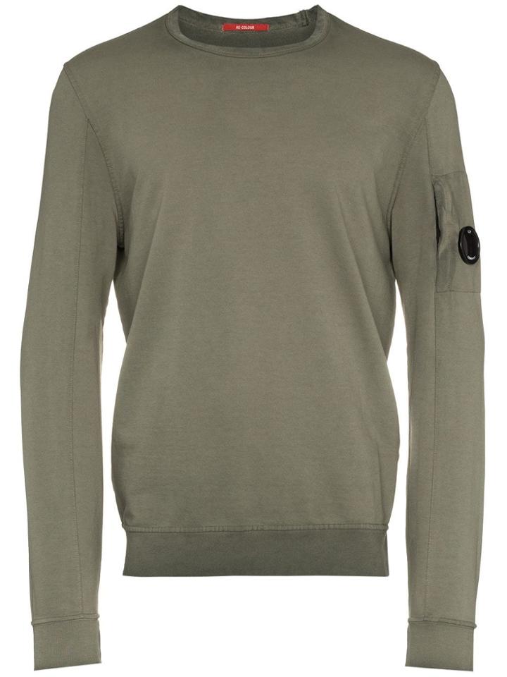 Cp Company Distressed Logo Button Long Sleeve Cotton Sweatshirt -
