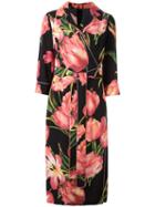 Dolce & Gabbana Tulip Print Belted Dress, Women's, Size: 44, Black, Viscose/silk