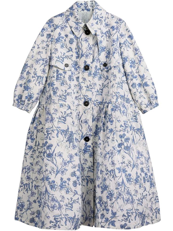 Burberry Reissued 2005 Floral Print Linen Dress Coat - White
