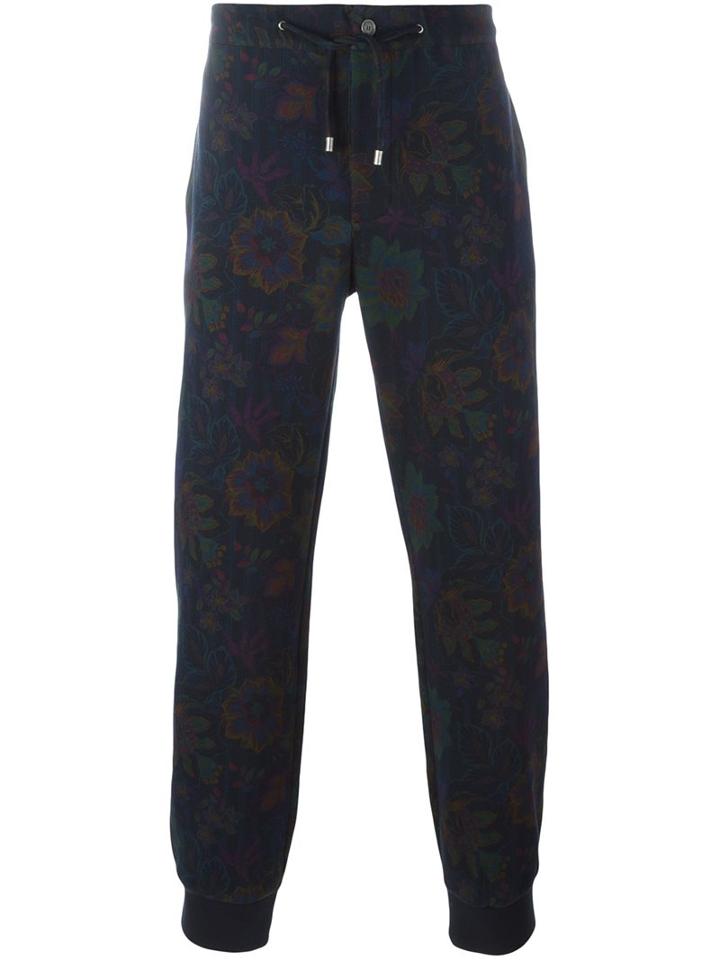 Etro Floral Print Track Pants, Men's, Size: Small, Blue, Cotton/polyamide