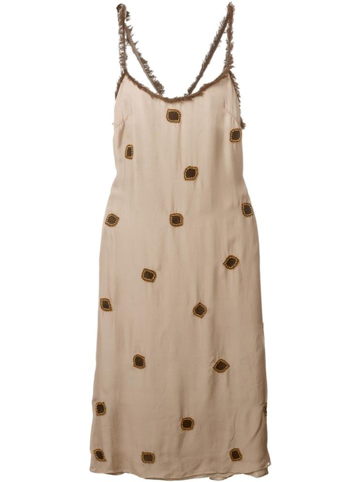 Jupe By Jackie Frayed Trim Embroidered Dress - Nude & Neutrals