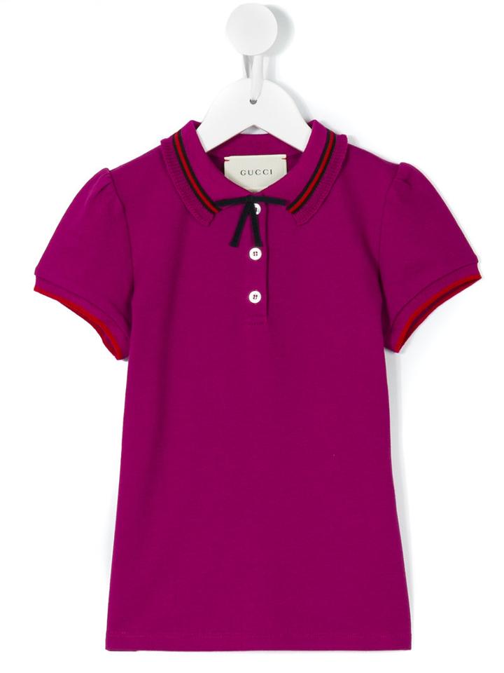 Gucci Kids Gg Web Bow Polo Shirt, Girl's, Size: 12 Yrs, Pink/purple