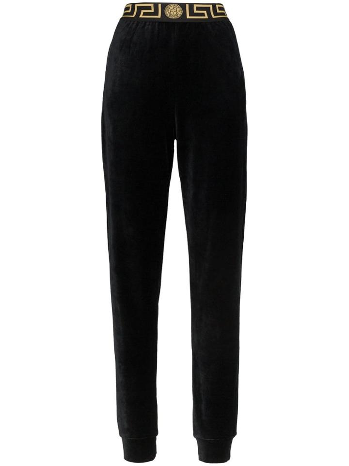 Versace Greek Key-trimmed Velvet Joggers - Black