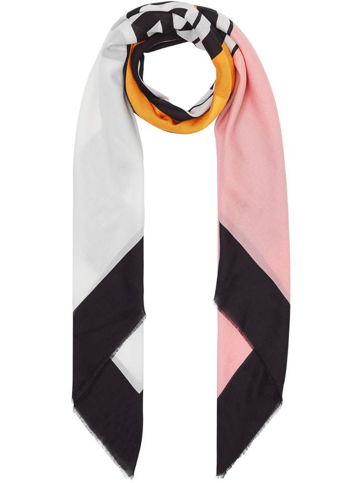 Burberry Logo Graphic Print Cotton Silk Large Square Scarf - Pink