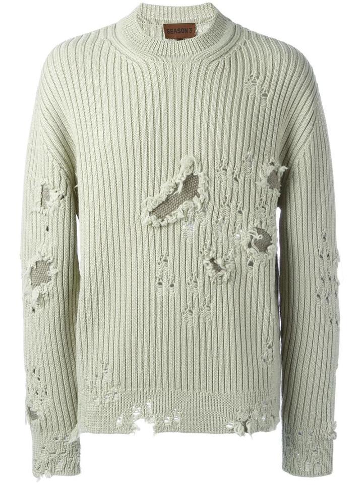 Yeezy Season 3 Distressed Jumper, Adult Unisex, Size: Xs, Green, Wool/cotton