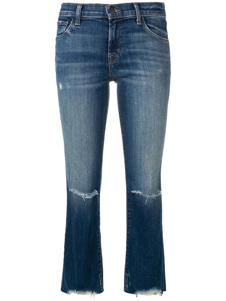 J Brand Ripped Detail Cropped Jeansw - Blue
