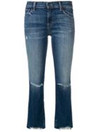 J Brand Ripped Detail Cropped Jeansw - Blue