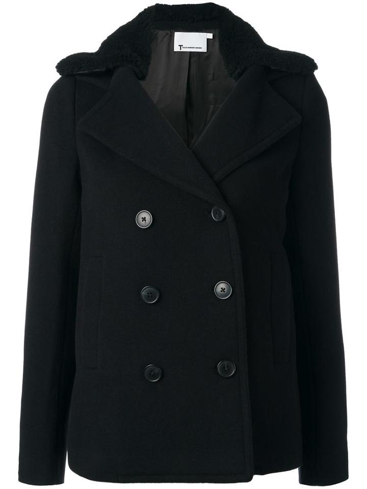 T By Alexander Wang Double Breasted Peacoat, Women's, Size: 2, Black, Virgin Wool/cashmere/viscose/polyester
