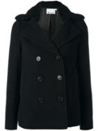 T By Alexander Wang Double Breasted Peacoat, Women's, Size: 2, Black, Virgin Wool/cashmere/viscose/polyester