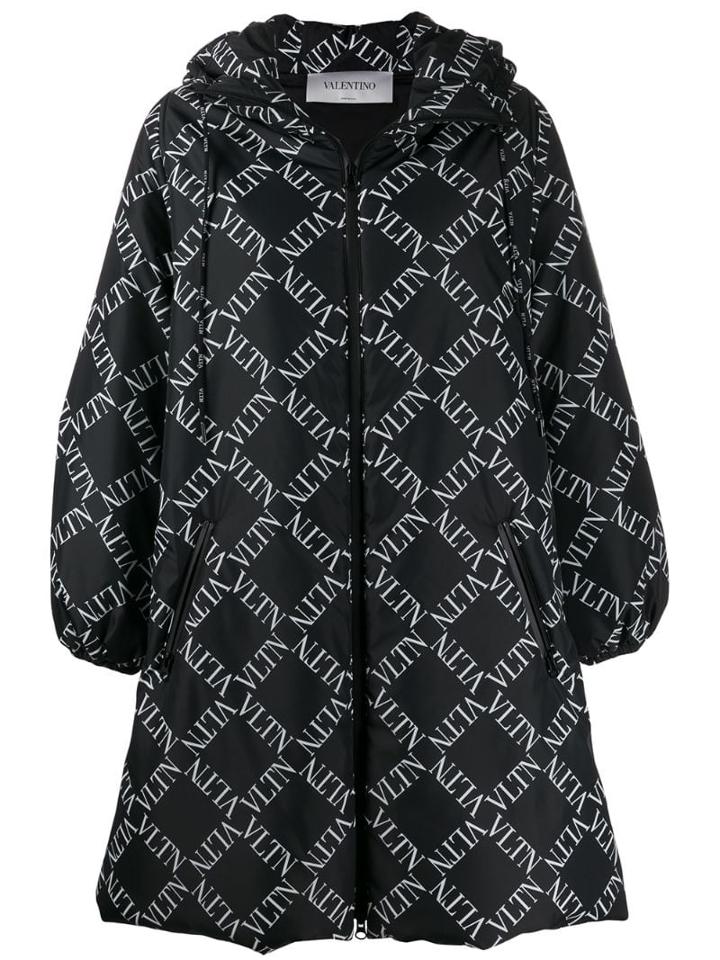 Valentino Logo Print Padded Coat - Black