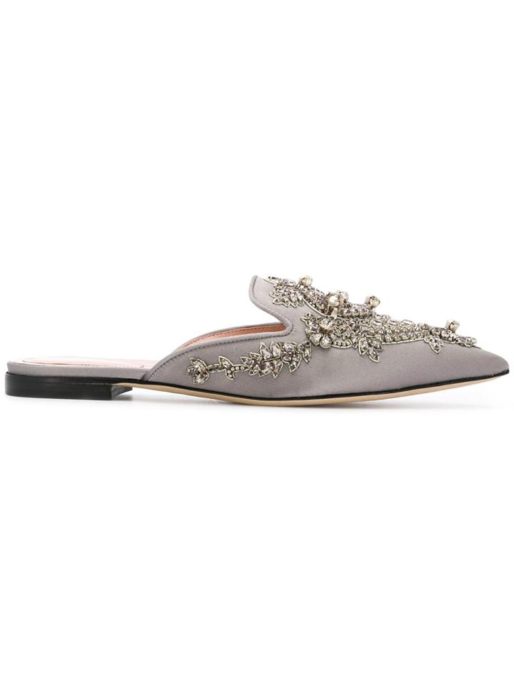 Alberta Ferretti Jewel Embellished Mules - Grey