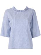 Lareida - V-neck Pinstripe Blouse - Women - Cotton/linen/flax - 40, Women's, Blue, Cotton/linen/flax