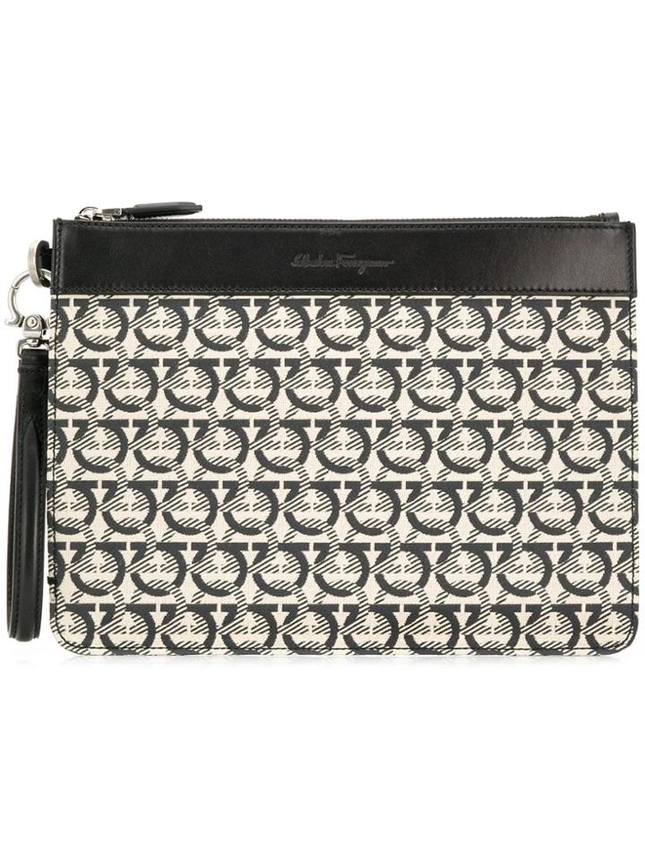 Salvatore Ferragamo Monogram Print Clutch - Black