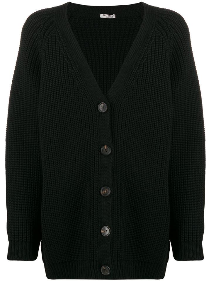 Miu Miu V-neck Cable Knit Cardigan - Black