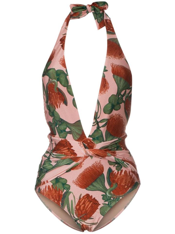 Adriana Degreas Fiore Floral Stretch Deep V-neck Swimsuit - Pink