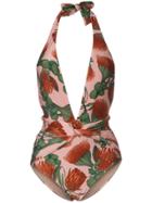 Adriana Degreas Fiore Floral Stretch Deep V-neck Swimsuit - Pink