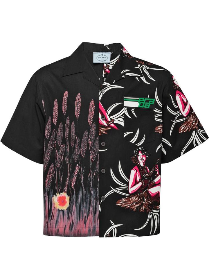 Prada Short-sleeved Shirt With Two Prints - Black