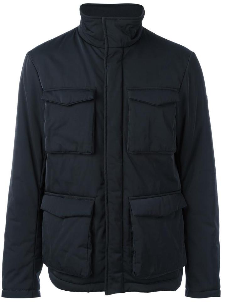 Armani Jeans Multiple Flap Pockets Jacket, Men's, Size: 52, Blue, Polyester/cotton/polyamide