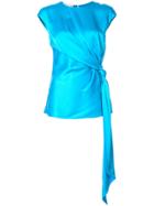 Oscar De La Renta Knot Detail Satin Top - Blue