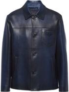 Prada Waxed Leather Jacket - Blue
